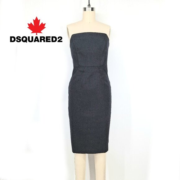 DSquared2 Charcoal Gray Wool Strapless Corset Dress Midi Tailored Fitted  46/M - Picture 2 of 16